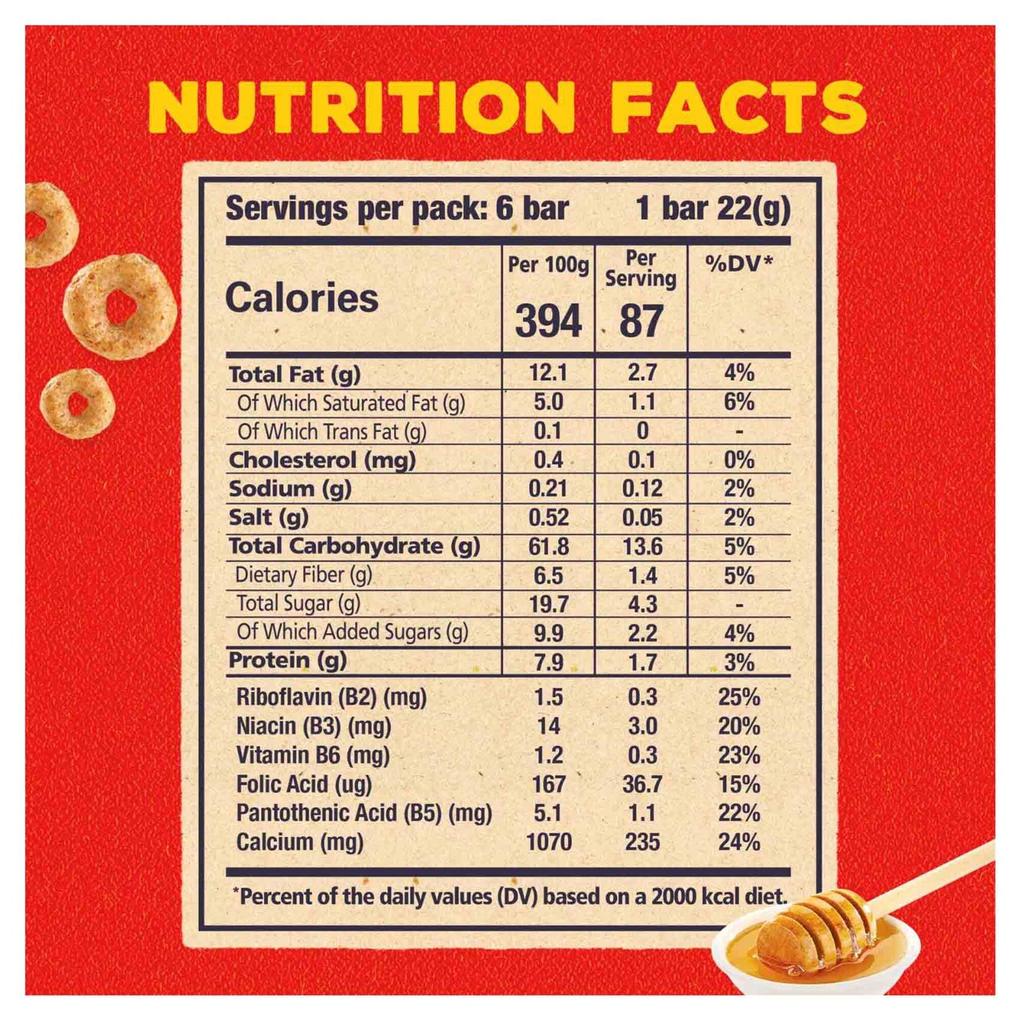 Cheerios Breakfast Wholegrain Cereal Bars with Honey 6 x 22 gr