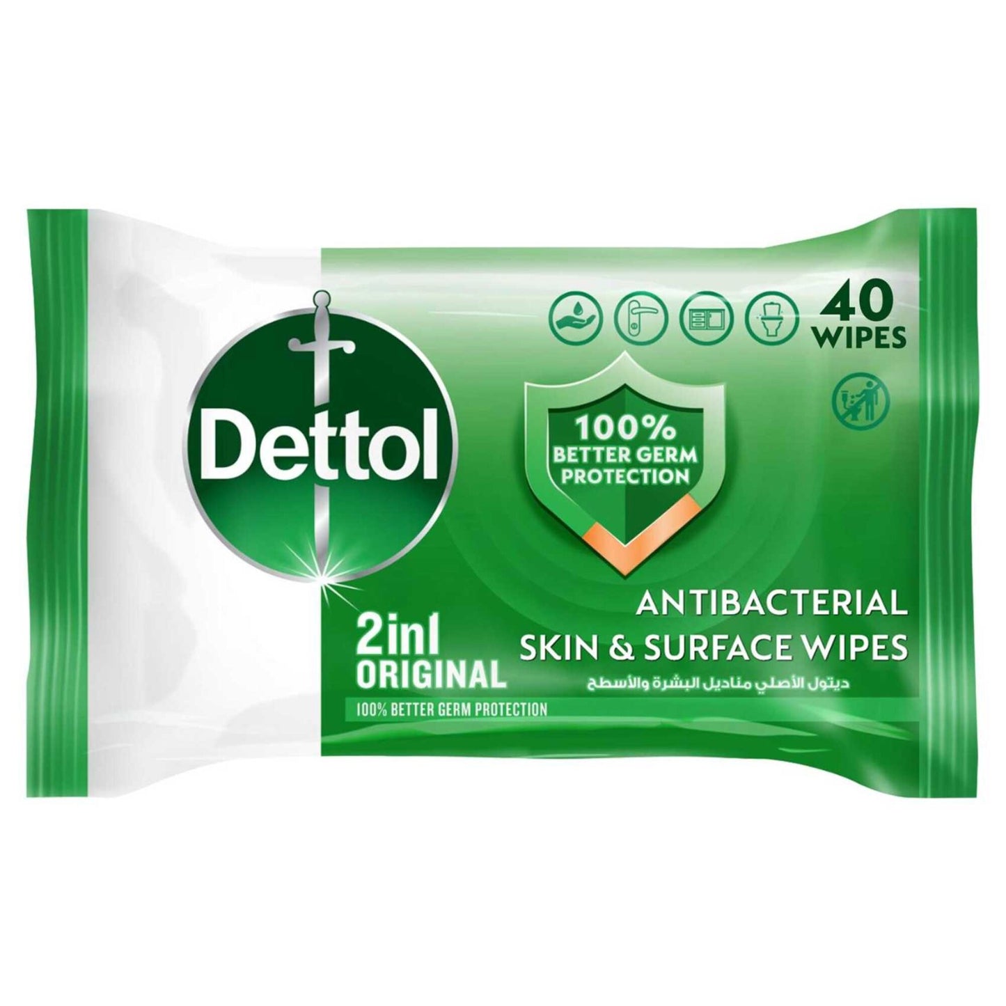 Dettol Original Antibacterial Skin Wipes - alcohol free 40 wipes