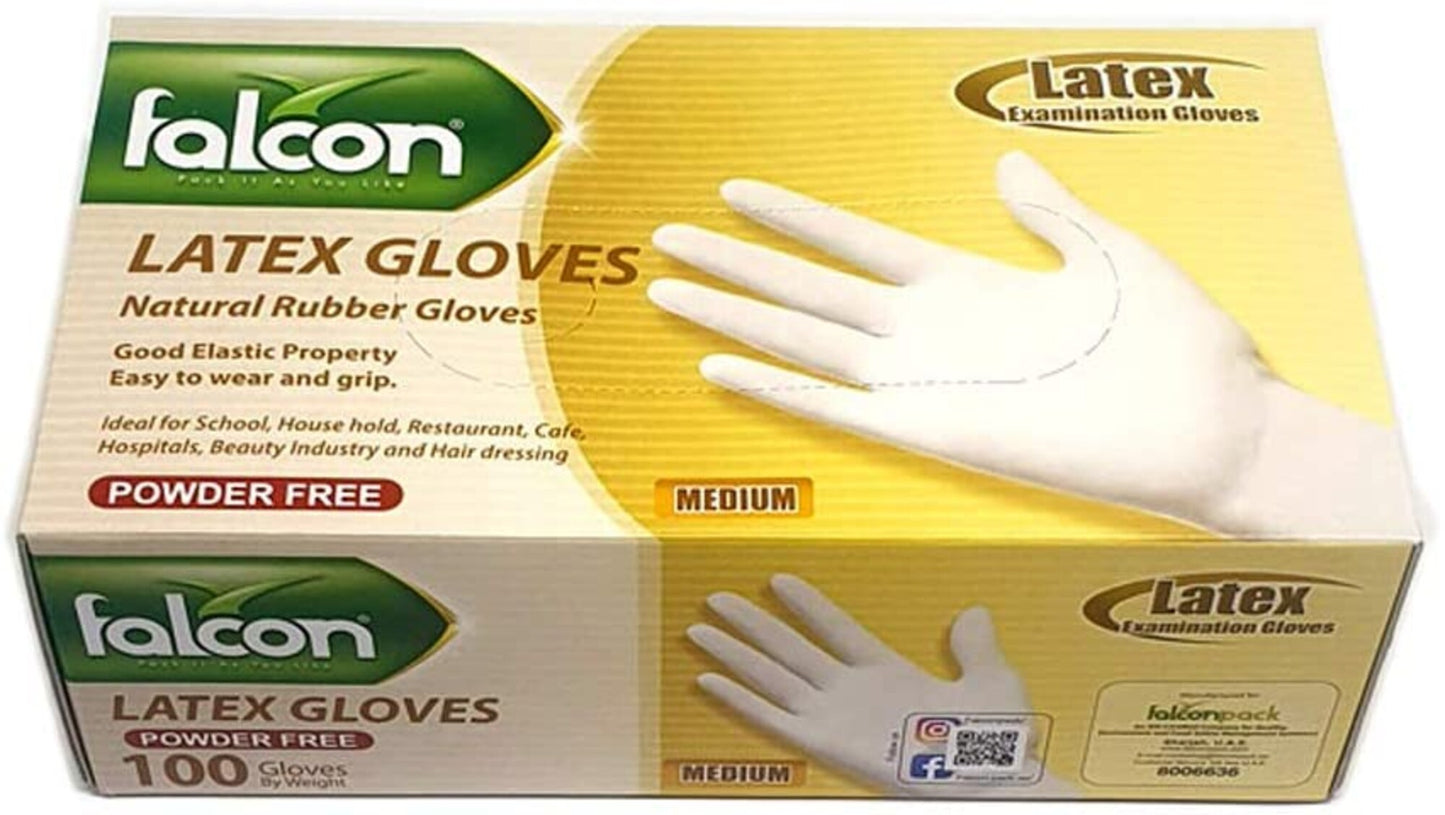 Falcon Medium Latex Examination Rubber Gloves powder free 100 per pack