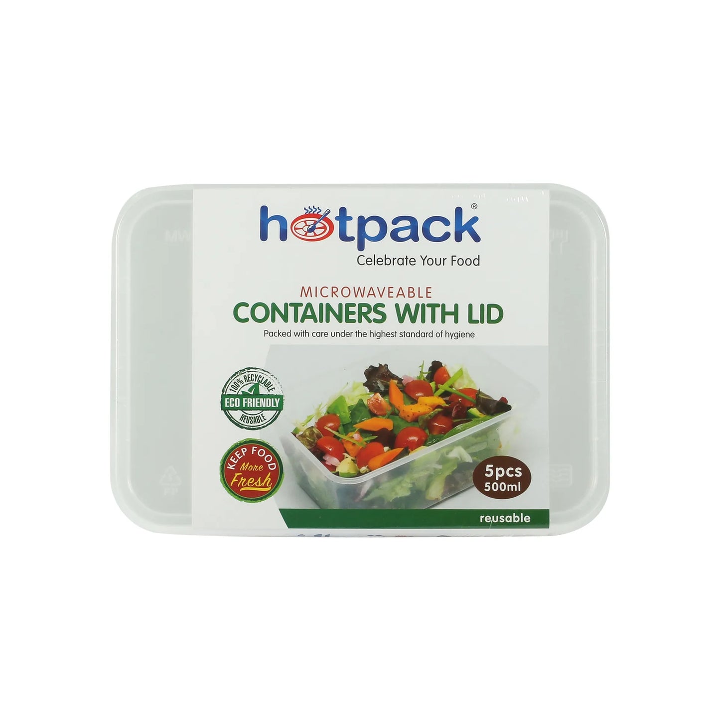 Hotpack 500ml Microwaveable Plastic Containers with Lid 5 per pack