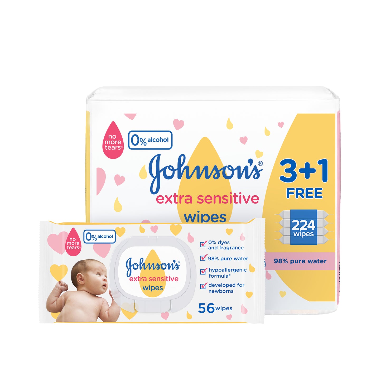 Johnsons Baby Extra Sensitive Wipes 4 x 56's