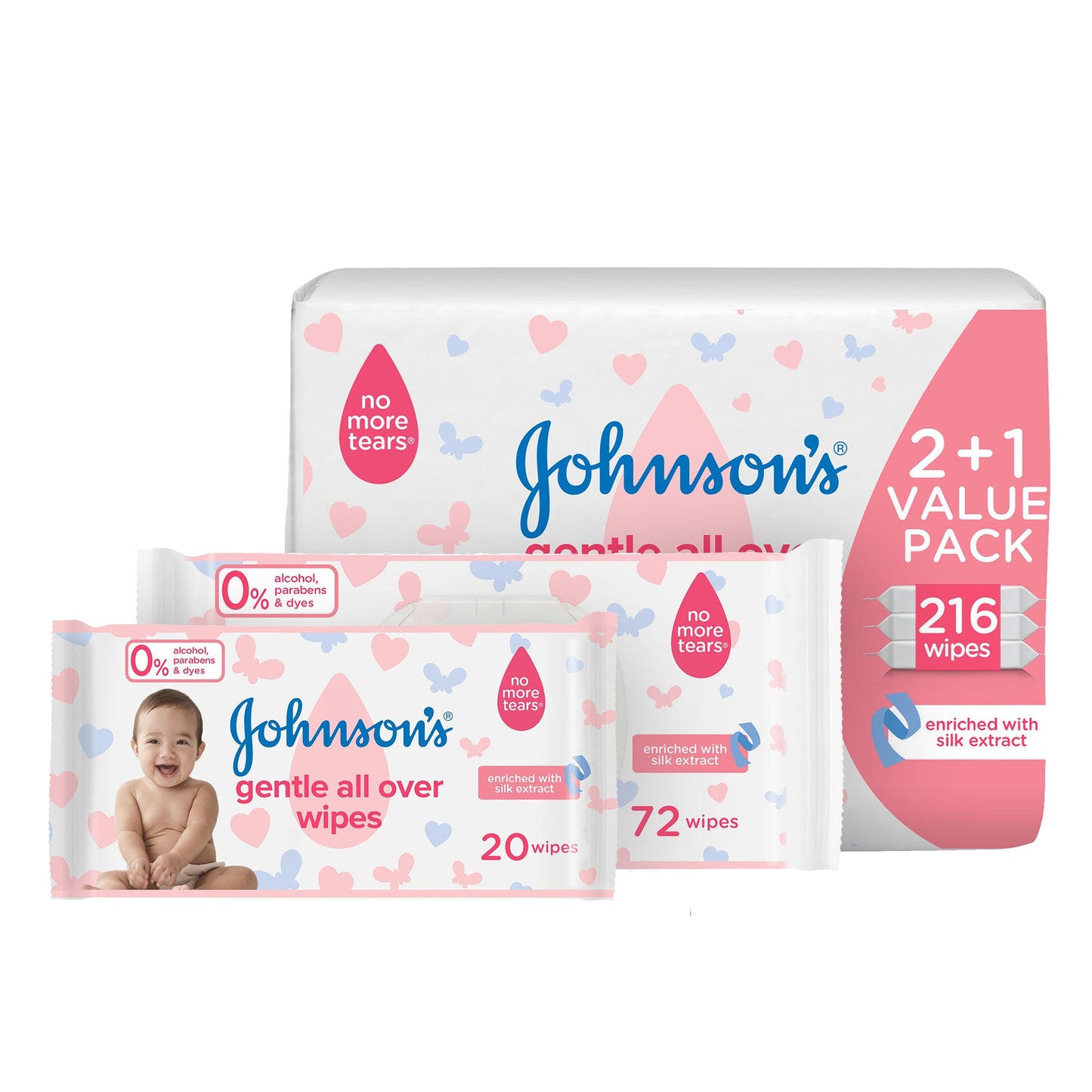 Johnson Gentle All Over Wipes 72s 2+1 Free