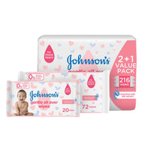 Johnson Gentle All Over Wipes 72s 2+1 Free