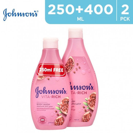 Johnson's Vita-Rich Brightening Body Wash with Pomegranate Flower Extract 400ml+250ml