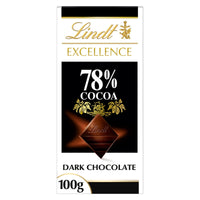 Lindt Excellence 78% Smooth Dark Chocolate Slab 100 gr