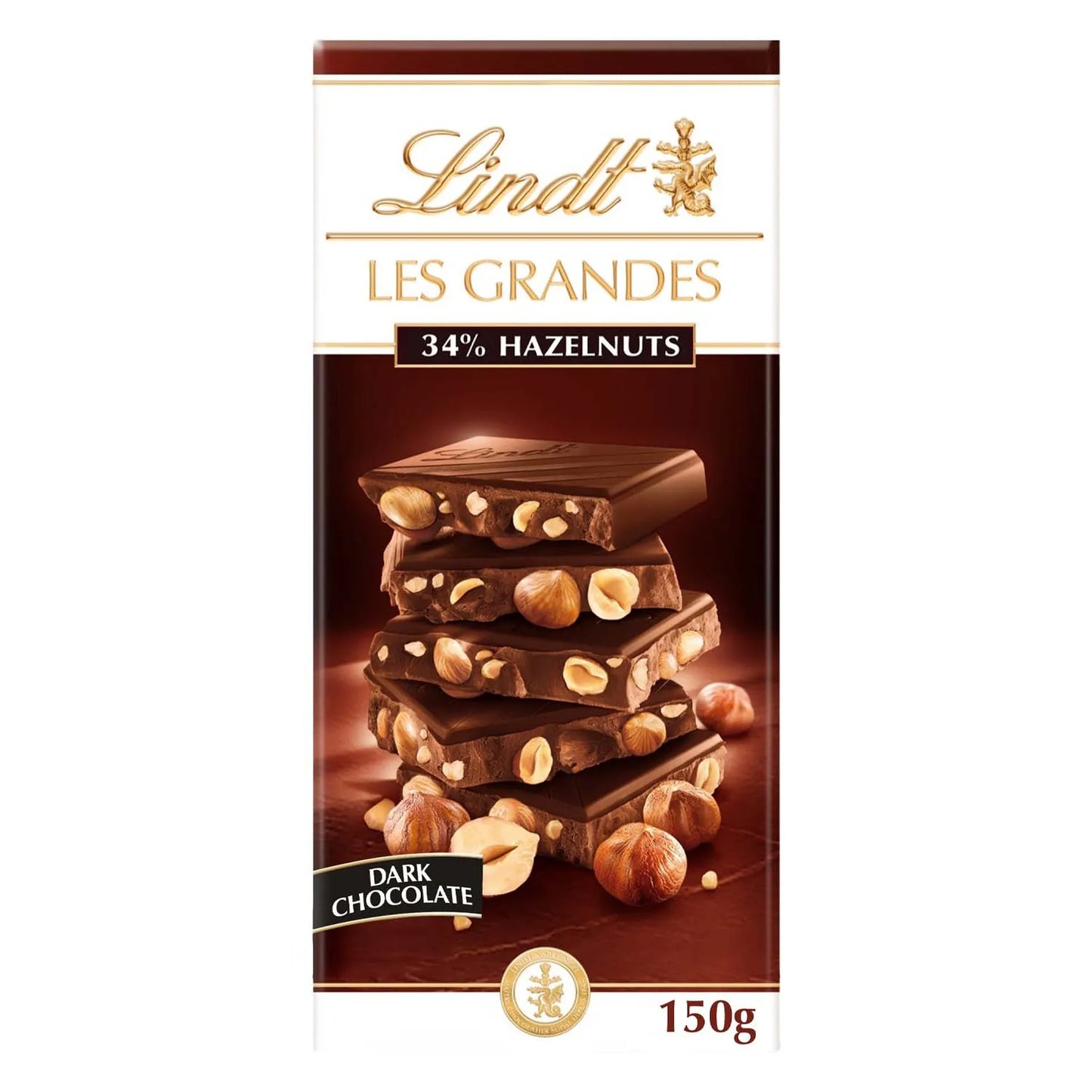 Lindt Les Grandes Dark Chocolate Slab Filled with Hazelnuts 150 gr