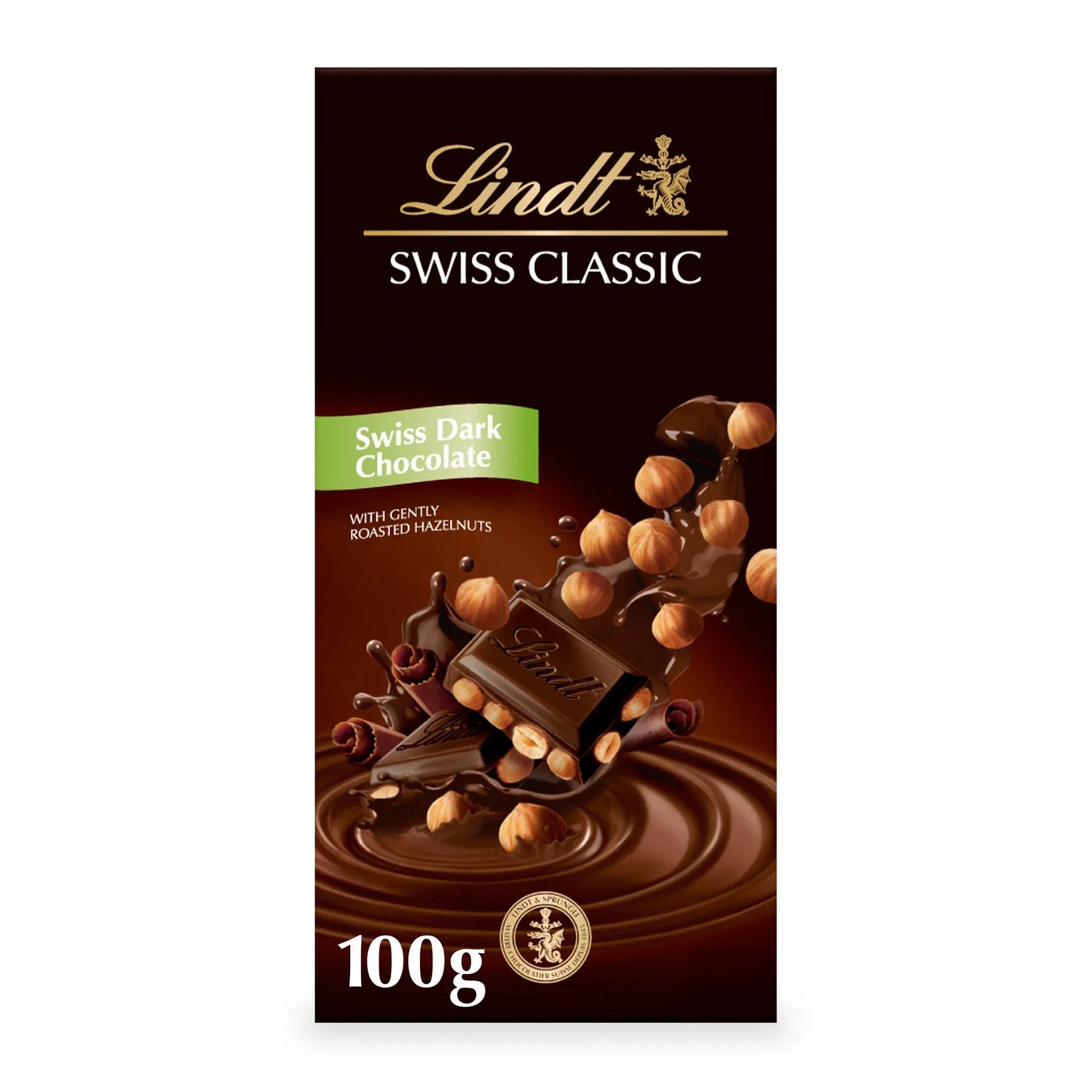 Lindt Swiss Classic Dark Chocolate Slab with Roasted Hazelnuts 100 gr