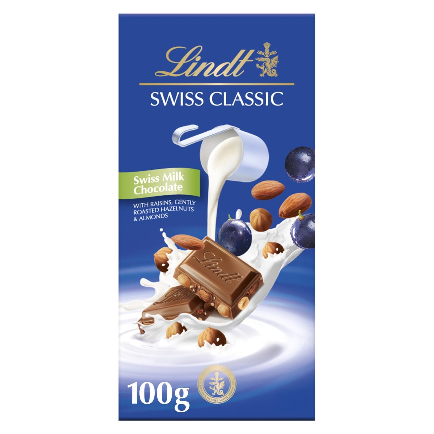 Lindt Swiss Classic Milk Chocolate Slab with Raisins, Roasted Hazelnuts 100 gr