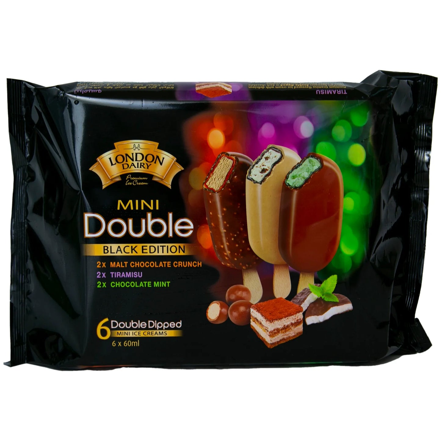 London Dairy Black Edition Mini Double Dipped Ice Cream 6 x 60 ml