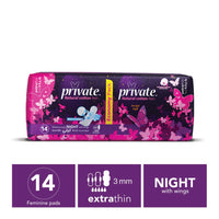 Private Extra Thin Night Pads with Wings Economy 14 per pack