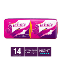 Private Extra Thin Night Pads with Wings Economy 14 per pack