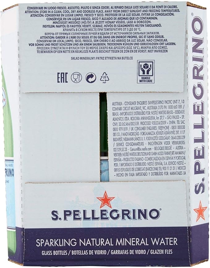 San Pellegrino Natural Sparkling Mineral Water Glass Bottles 12x750 ml
