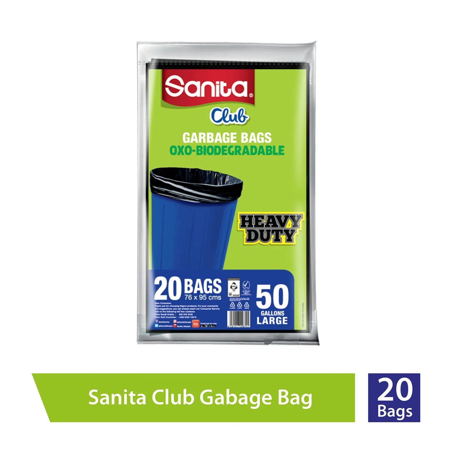 Sanita Club OxoBiodegradable Large Black 50 Gallon 20 per pack