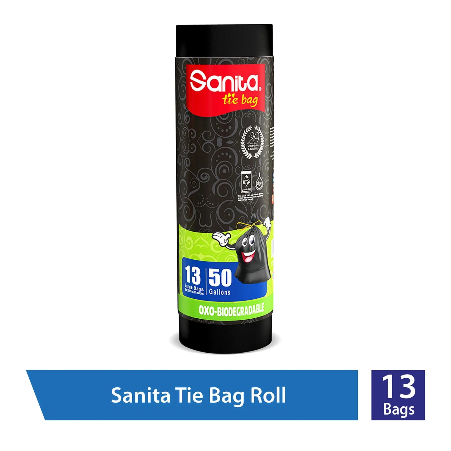 Sanita Tie Oxo-Biodegradable Garbage Bags Large 50 Gallons 13 pcs