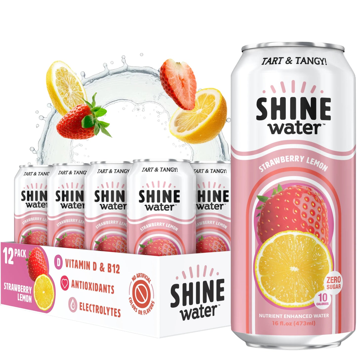 Shine Water Strawberry & Lemon Flavor with Vitamin D, Electrolytes & Antioxidants 473 ml