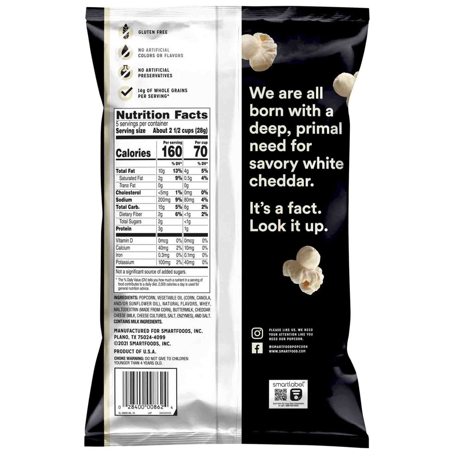Smartfood Premium Popcorn White Cheddar Flavored 155.9g