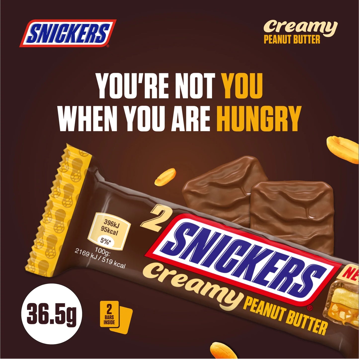 Snickers Creamy Chocolate Bar Filled with Peanut Butter 36.5 gr