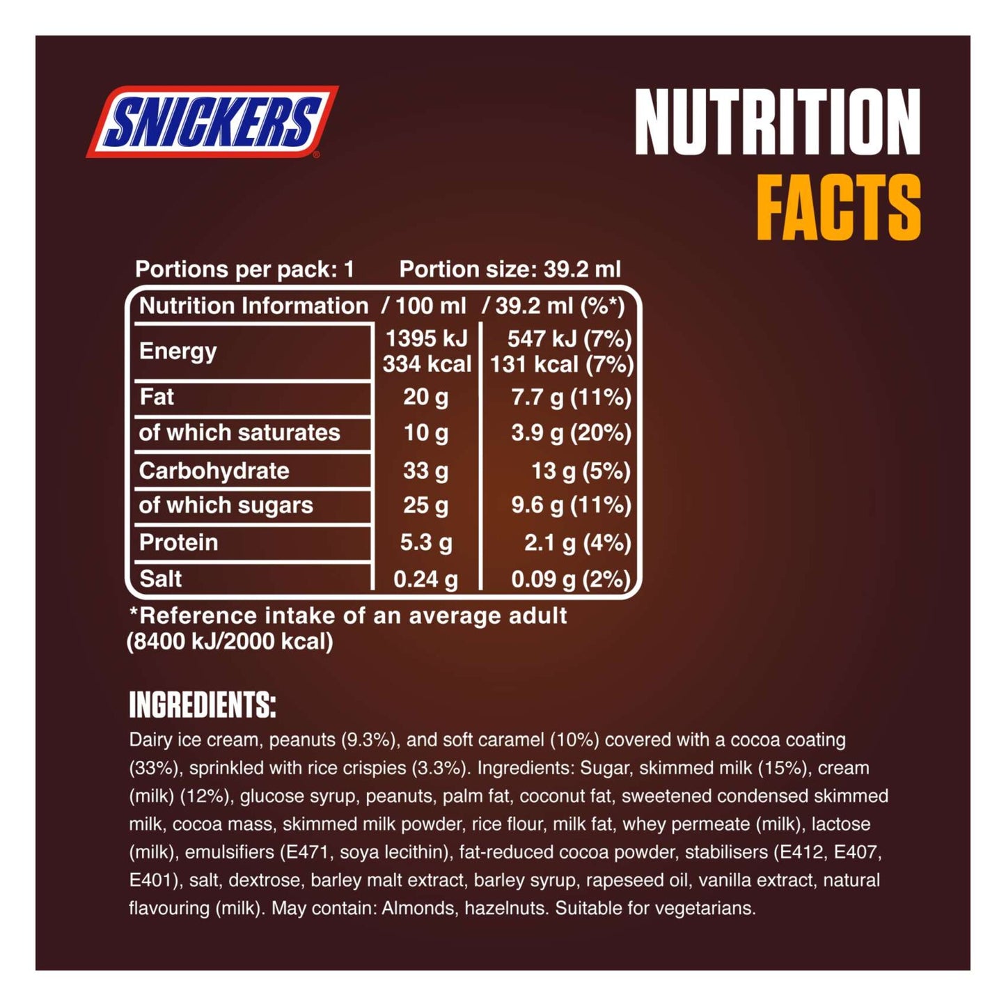 Snickers Crisp Ice Cream Bar 39 ml