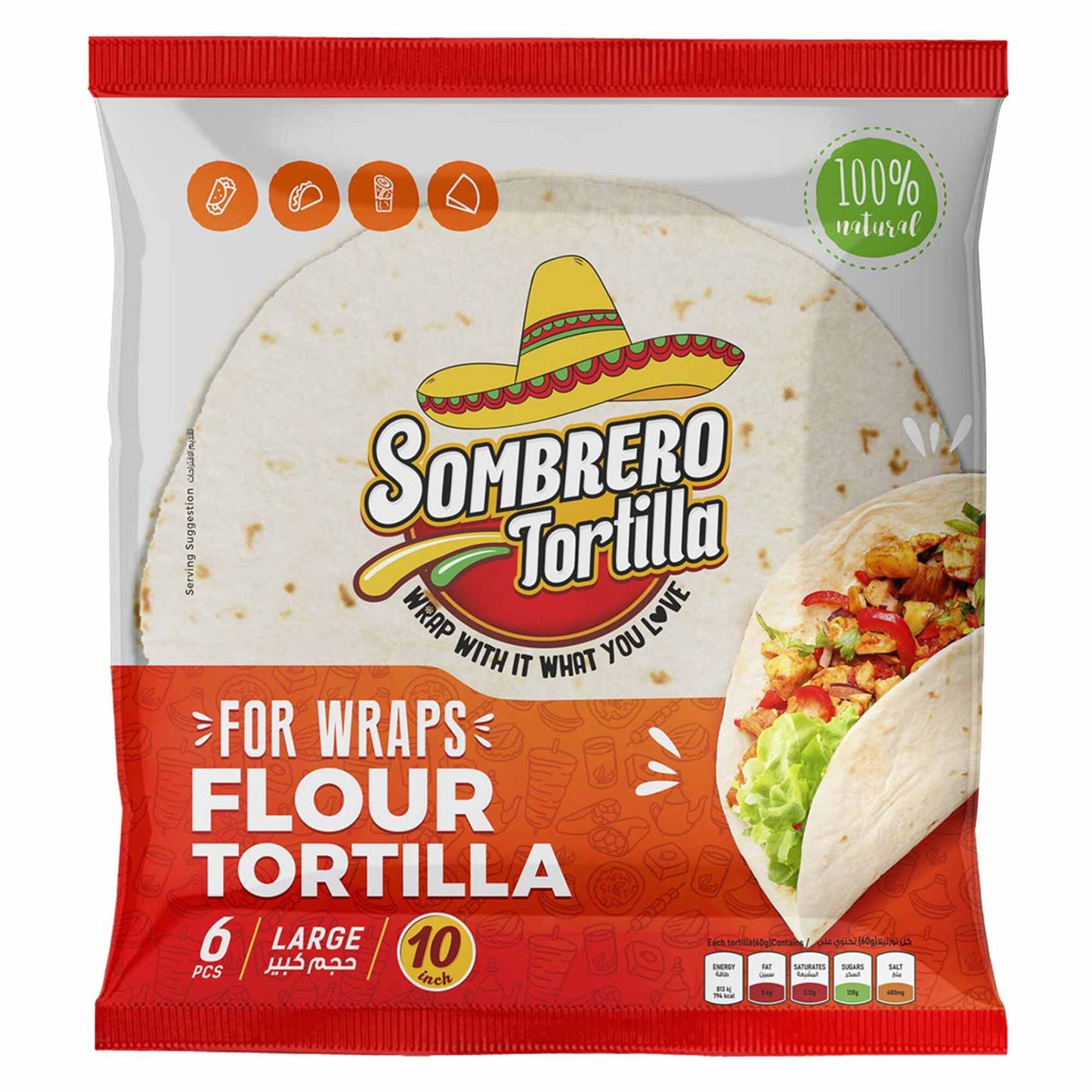 Sombrero Large 10 Inch Tortilla Wraps (6 Pieces) 360 gr