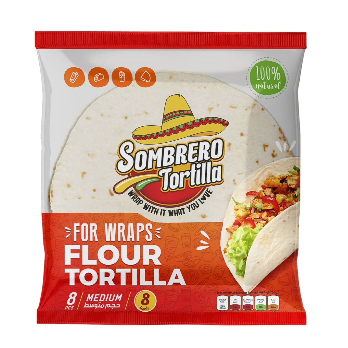 Sombrero Medium 8 Inch Tortilla Wraps (8 Pieces) 340 gr