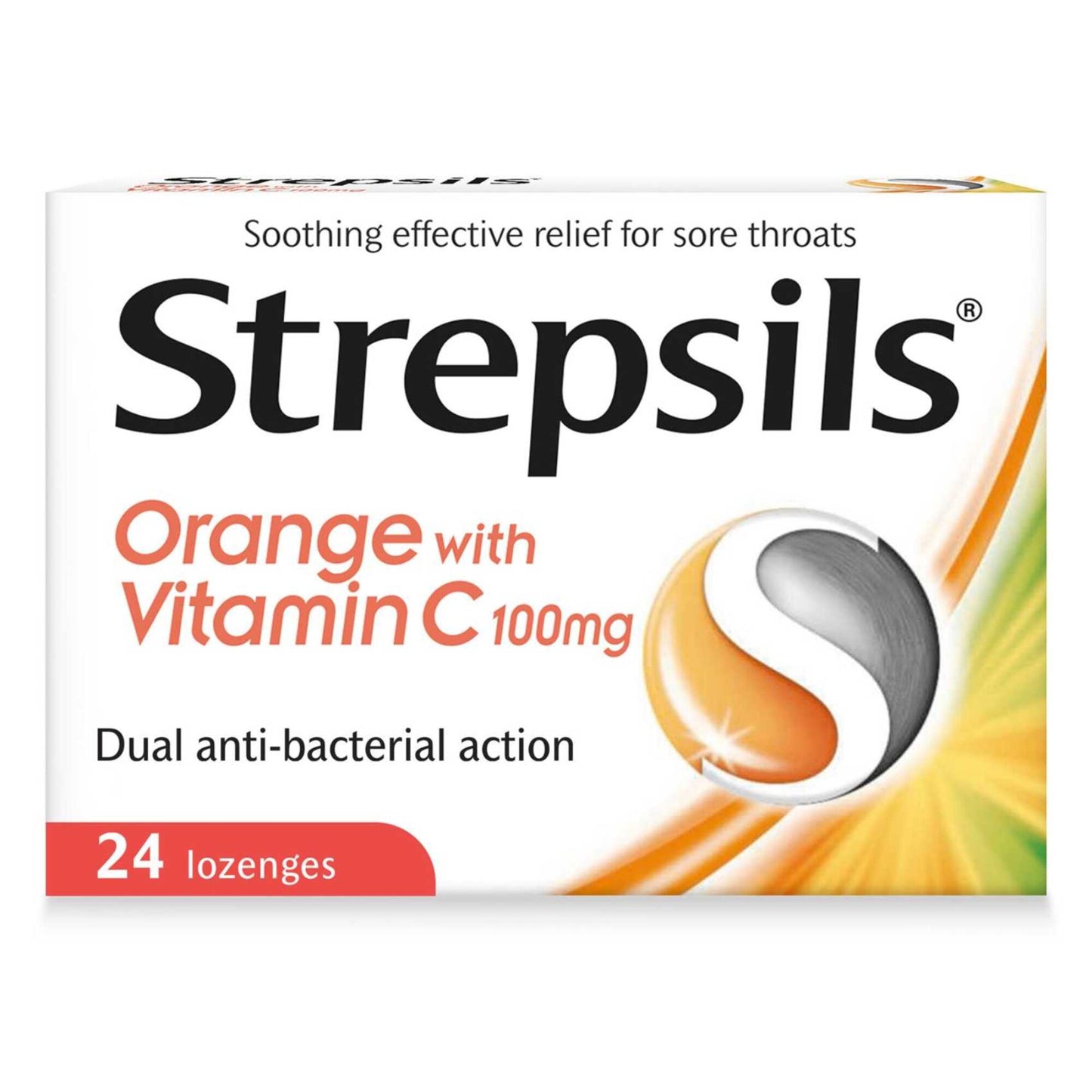 Strepsils Antibacterial Lozenges Orange Flavor with Vitamin C for Sore Throat 24 per pack