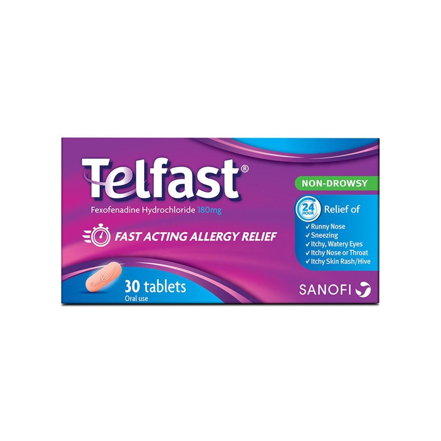 Telfast 180mg Fexofenadine Hydrochloride allergy relief 30 tablets