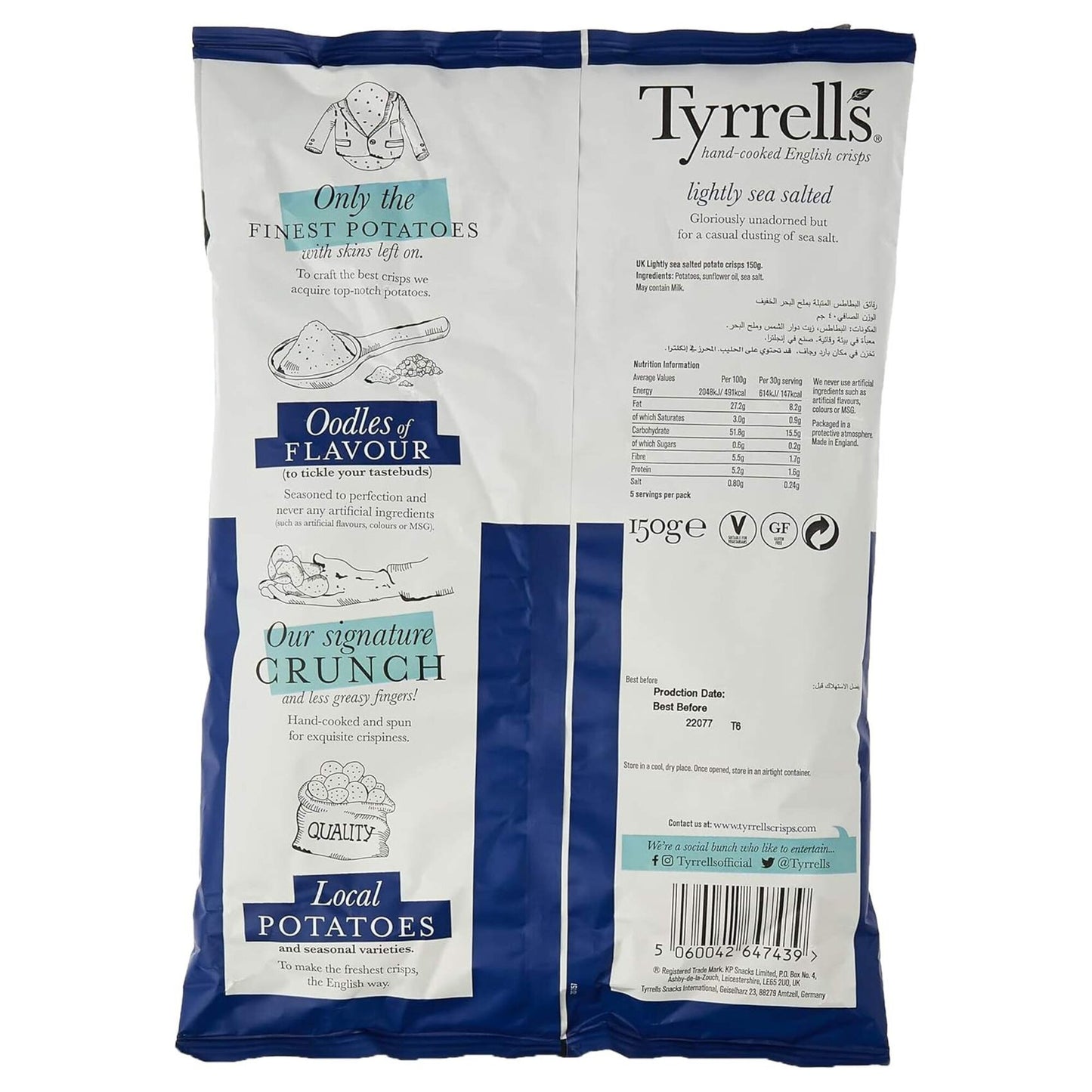 Tyrrells Lightly Sea Salted Crisps, 150g