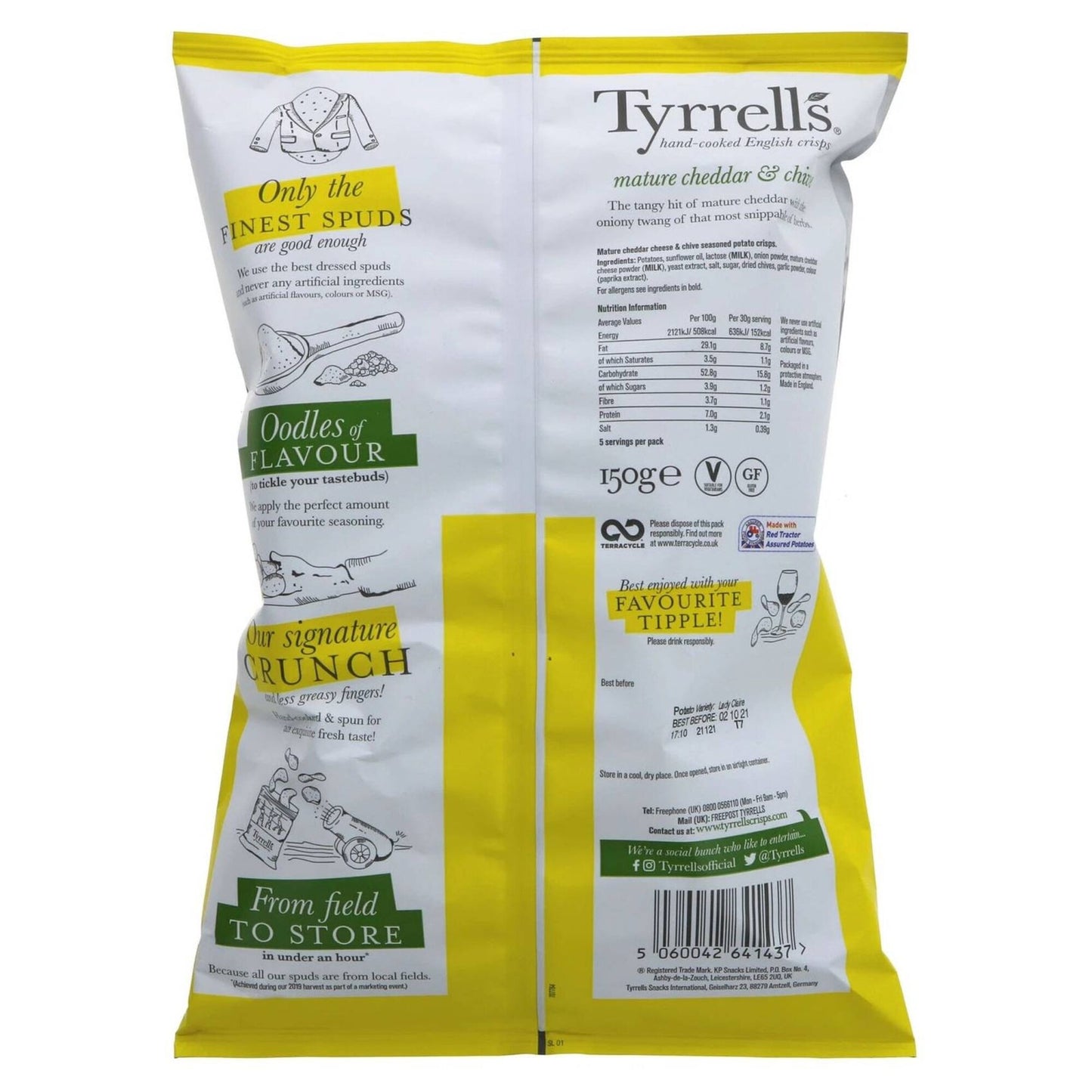 Tyrrells Mature Cheddar and Chives Chips, 150g