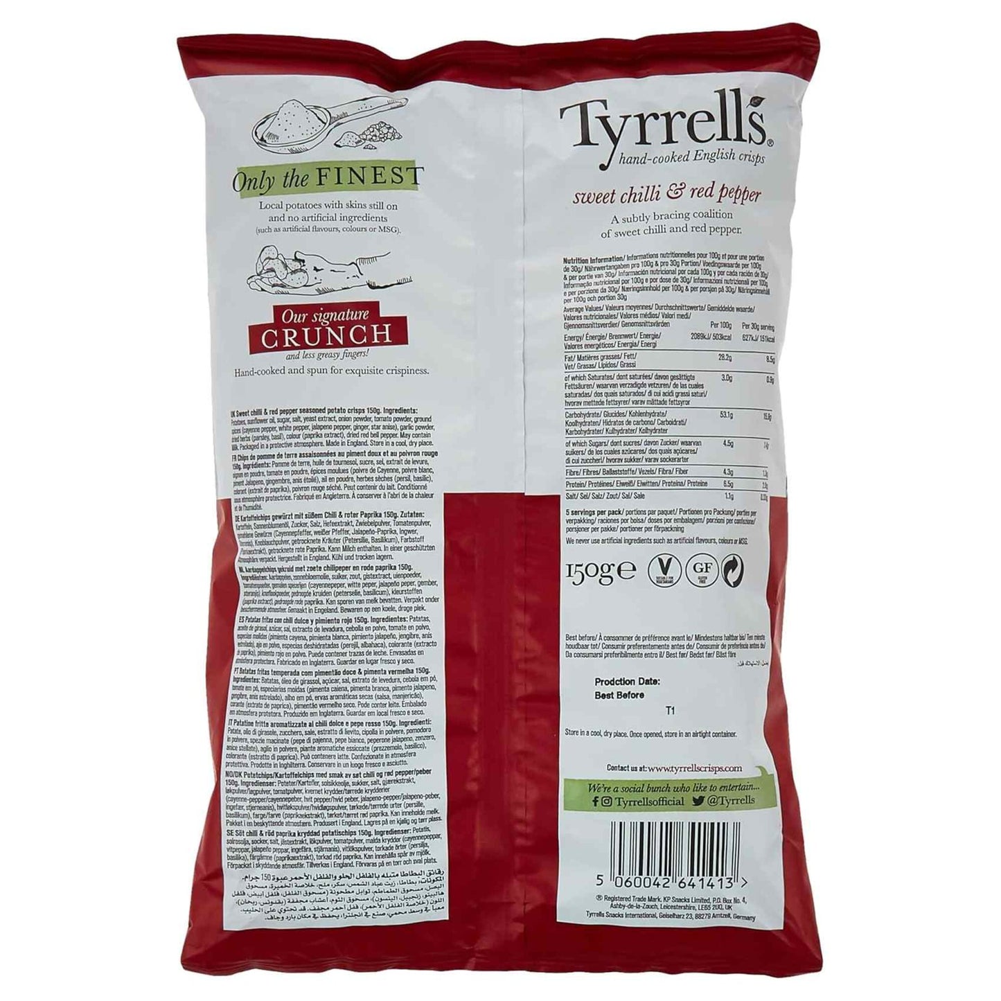 Tyrrells Sweet Chilli and Red Pepper Crisps, 150g