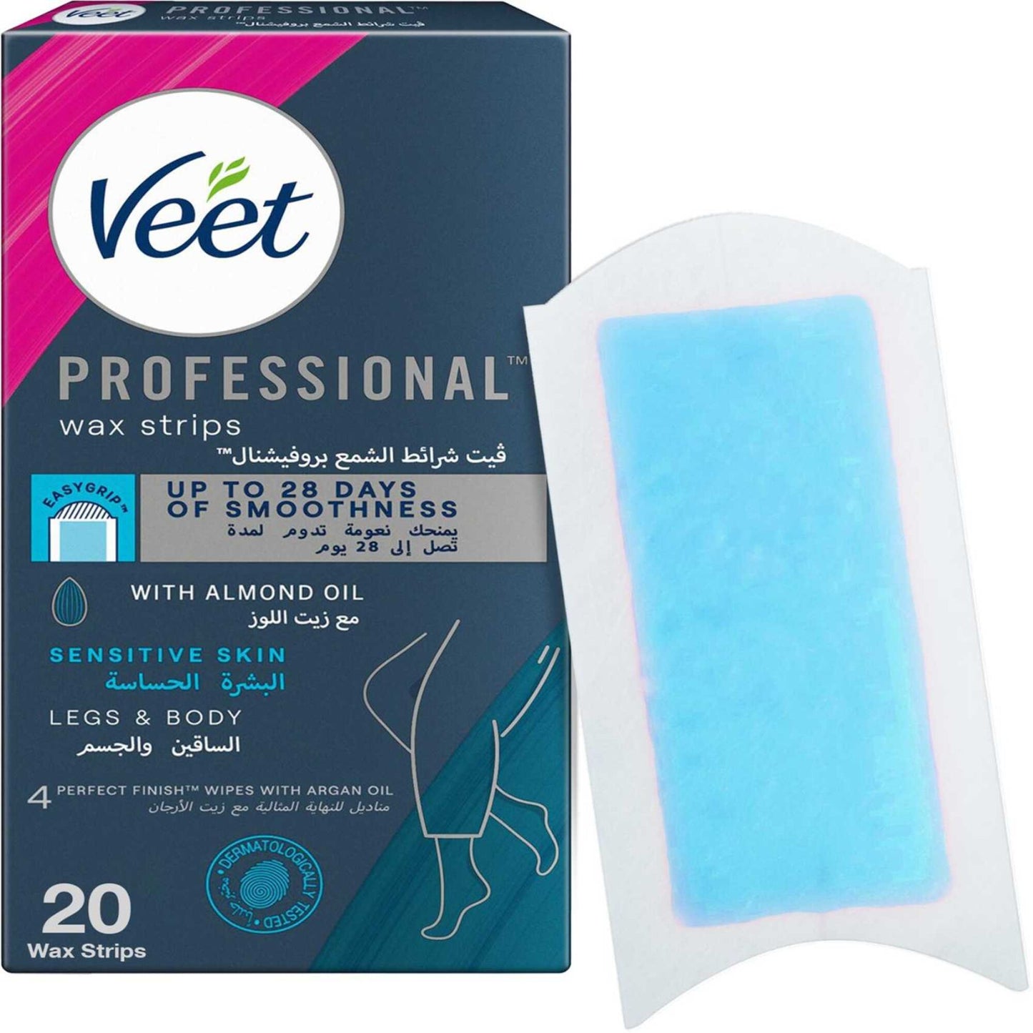 Veet Professional Hair Removal Wax Strips for Sensitive Skin Legs & Body 20 Strips