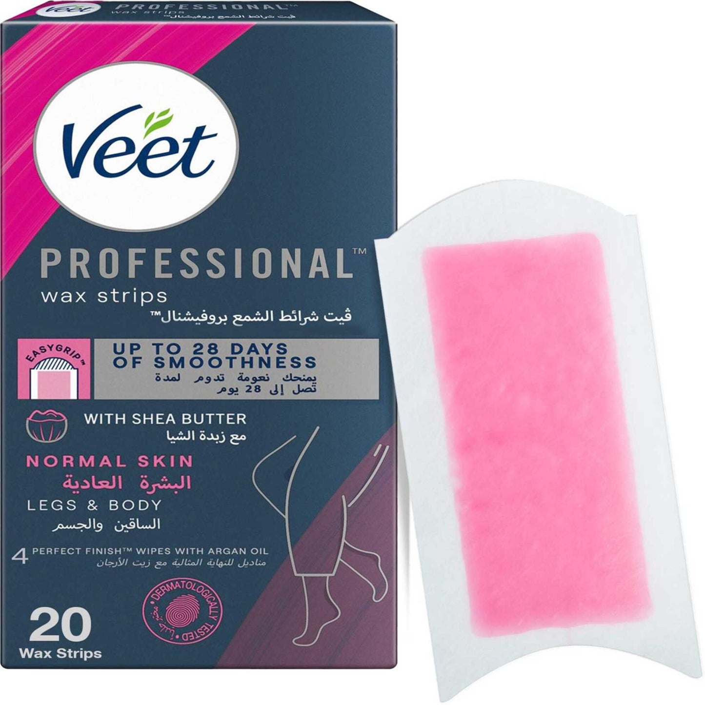 Veet Professional Legs & Body Wax Strips with Shea 20 per pack