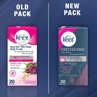Veet Professional Legs & Body Wax Strips with Shea 20 per pack