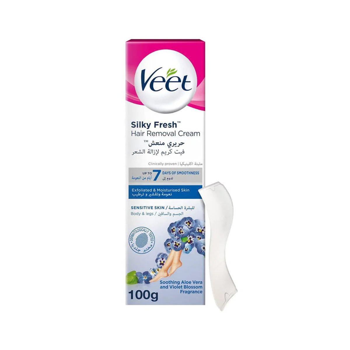 Veet Soothing Aloe Vera And Violet Blossom Silky Fresh Hair Removal Body And Legs Cream For Sensitive Skin 100g