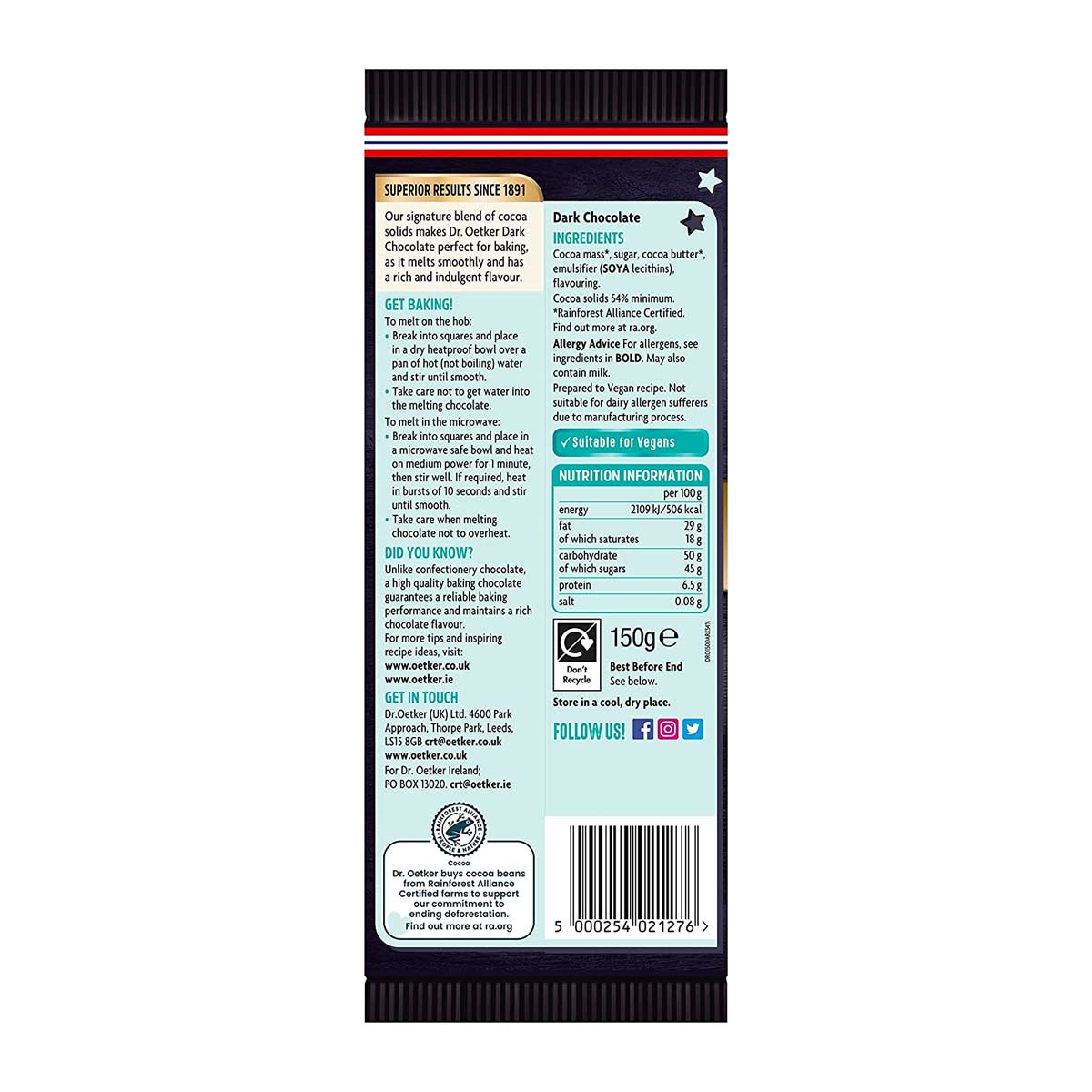 Dr.Oetker 54% Cocoa Dark Chocolate 150g