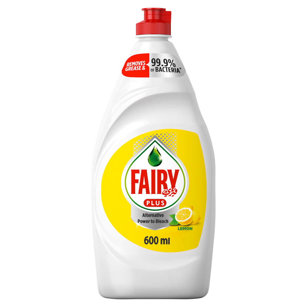 Fairy Plus Dishwashing Liquid Soap with Alternative Power to Bleach 600ml Lemon
