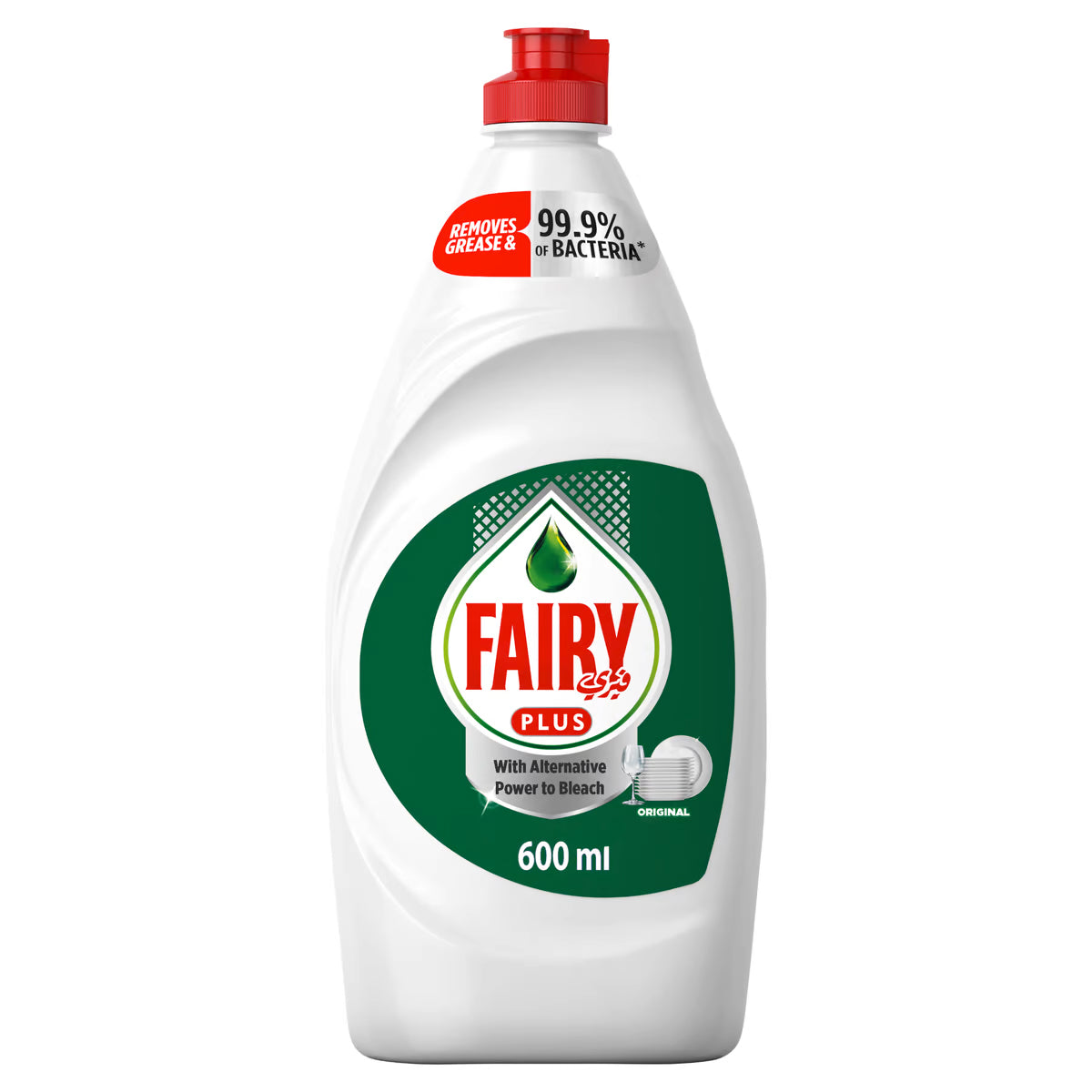 Fairy Plus Dishwashing Liquid Soap with Alternative Power to Bleach 600ml Original