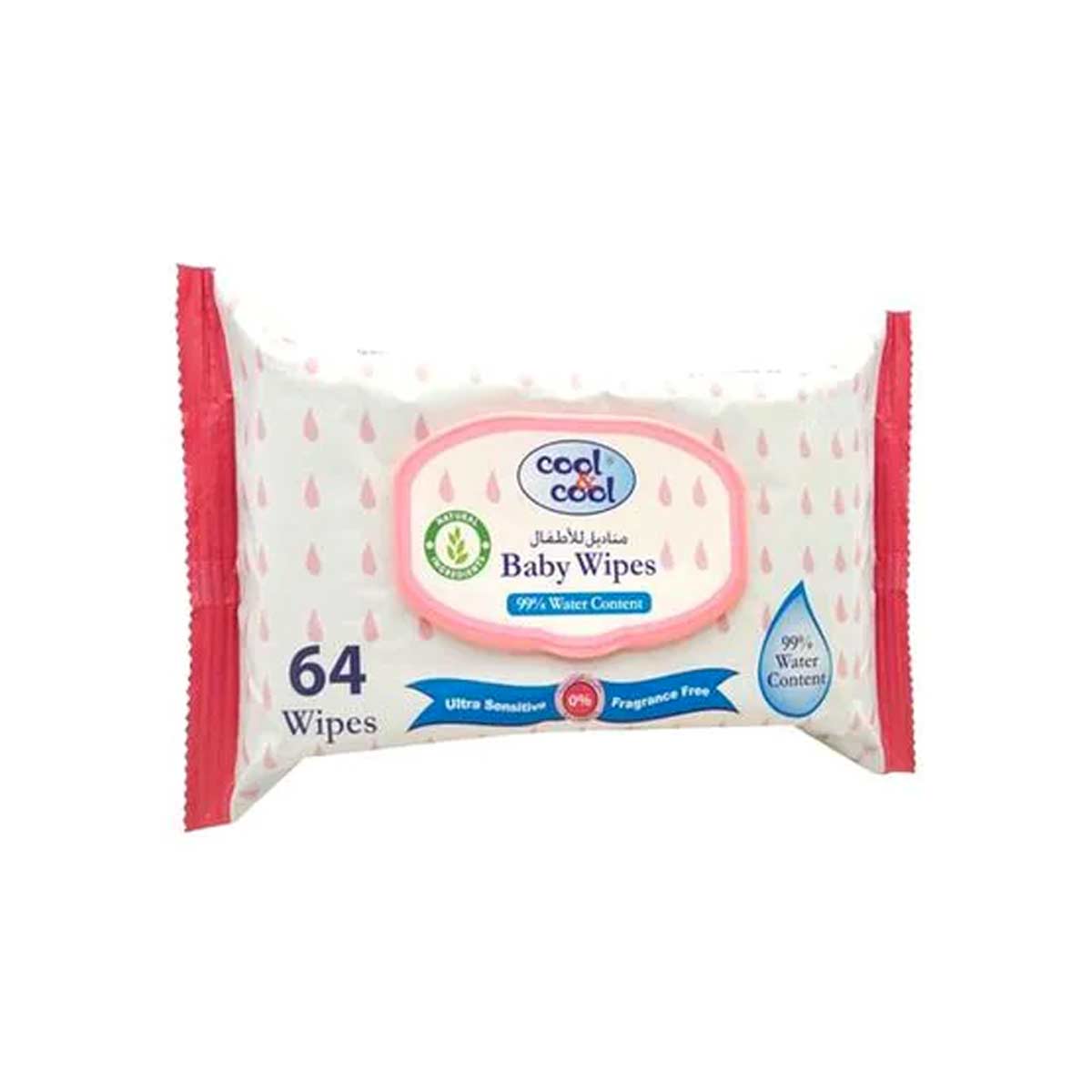 Cool & Cool Water Baby Wipes White 64 count