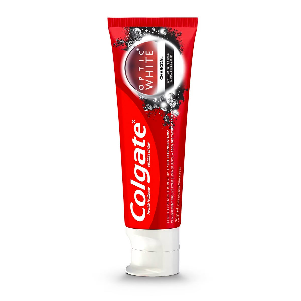 Colgate Fluoride Toothpaste Optic White with Gentle Mineral Scrubbing Charcoal with Pure Mint 75ml