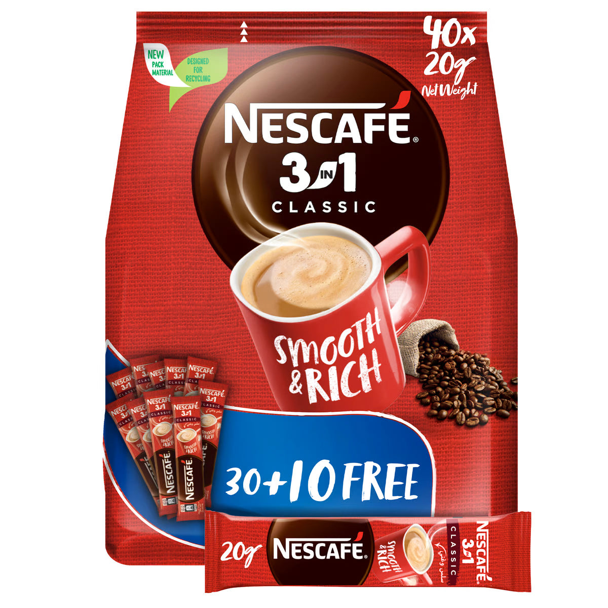 Nescafe 3 in 1 Premix Coffee 40 Sticks x 20gm
