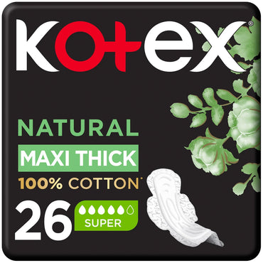 Kotex Natural Maxi Thick 100% Cotton 26 Pads