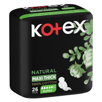 Kotex Natural Maxi Thick 100% Cotton 26 Pads