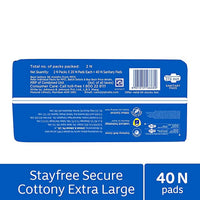 Stayfree Secure Extra Large Cottony Soft Cover Sanitary Pads For Women With Wings, 40 Pads