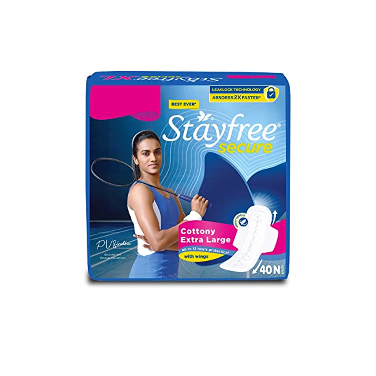 Stayfree Secure Extra Large Cottony Soft Cover Sanitary Pads For Women With Wings, 40 Pads